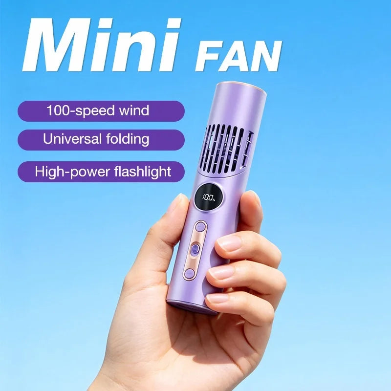 2 in 1 Lipstick Shape Mini Fan with LED Flashlight 100 Speeds Adjustable Foldable Handheld Pocket Fan - White - 3