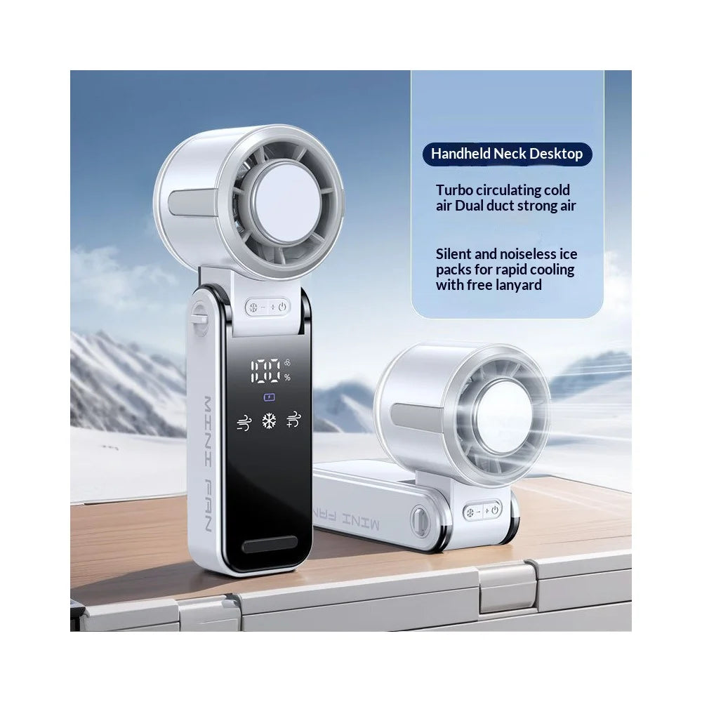 Mini TEC Semiconductor Cooling Fan Handheld Neck Desktop 3-in-1 Portable Fan with LED Display - White - 2