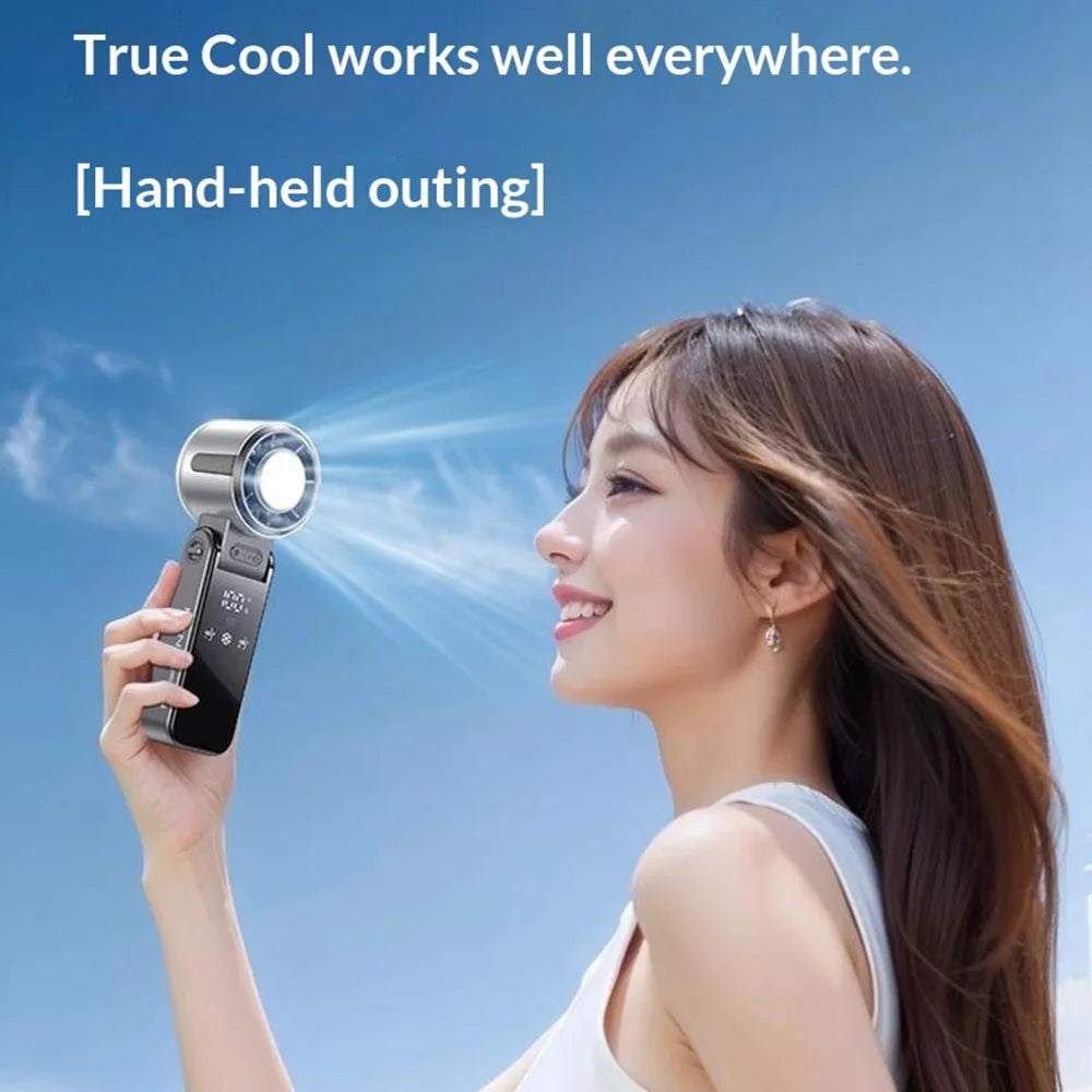 Mini TEC Semiconductor Cooling Fan Handheld Neck Desktop 3-in-1 Portable Fan with LED Display - White - 3