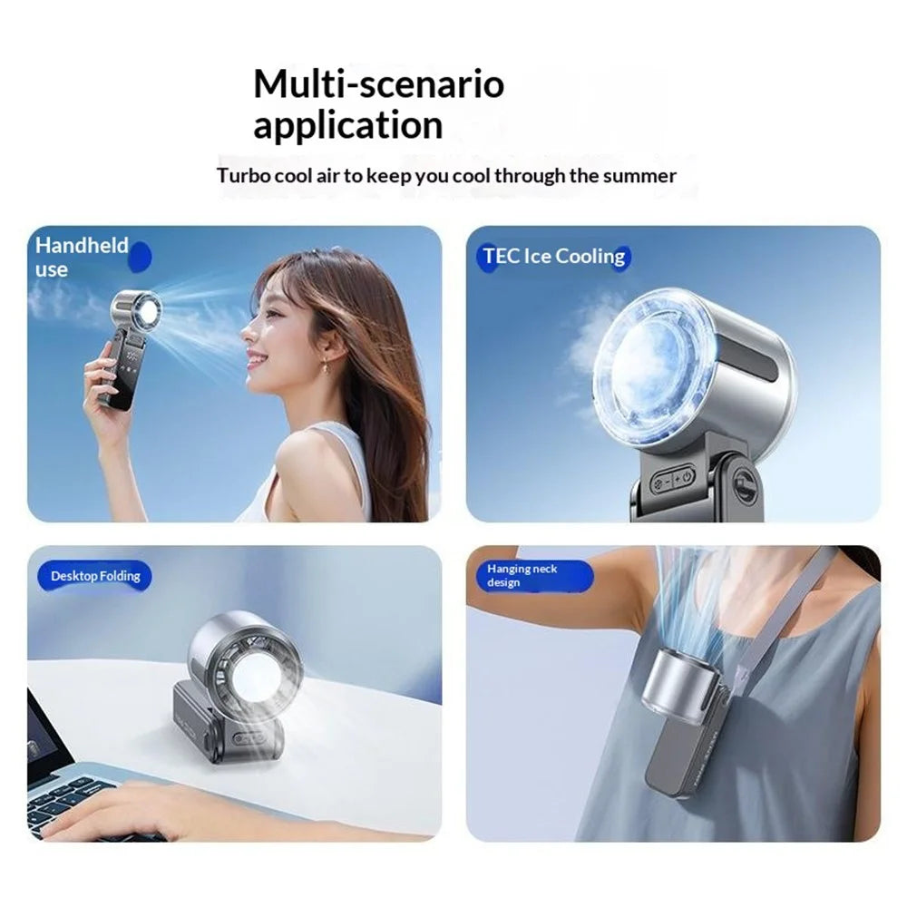 Mini TEC Semiconductor Cooling Fan Handheld Neck Desktop 3-in-1 Portable Fan with LED Display - White - 4