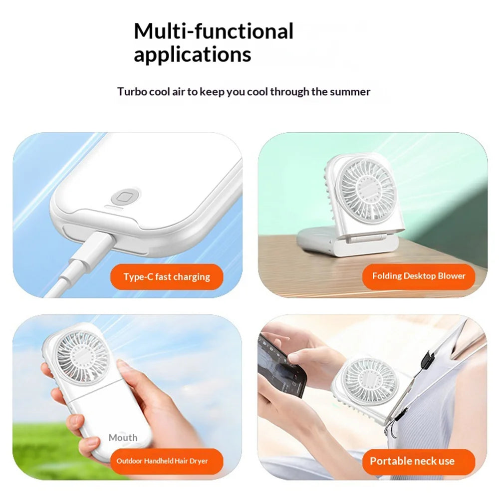 X30 Handheld Fan 4 Speeds Adjustable Type-C Rechargeable Foldable Neck Fan for Outdoor Office - White - 3