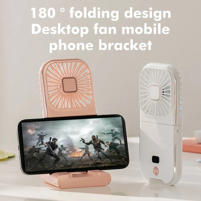 F30 Pro Portable Handheld Neck Fan 4 Speeds Adjustable Foldable Desktop Fan for Summer Cooling - White - 3