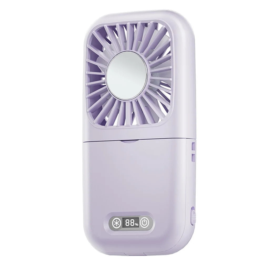 Handheld Portable Cooling Fan LED Light 100-Speed Semiconductor USB Rechargeable Mini Neck Fan with Makeup Mirror - Purple - 1