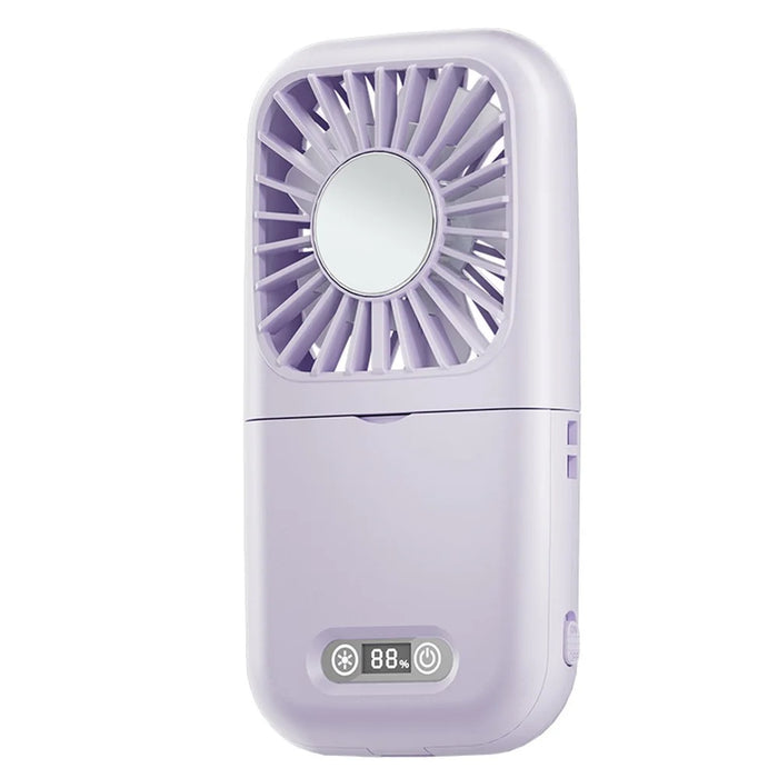 Handheld Portable Cooling Fan LED Light 100-Speed Semiconductor USB Rechargeable Mini Neck Fan with Makeup Mirror - Purple - 1