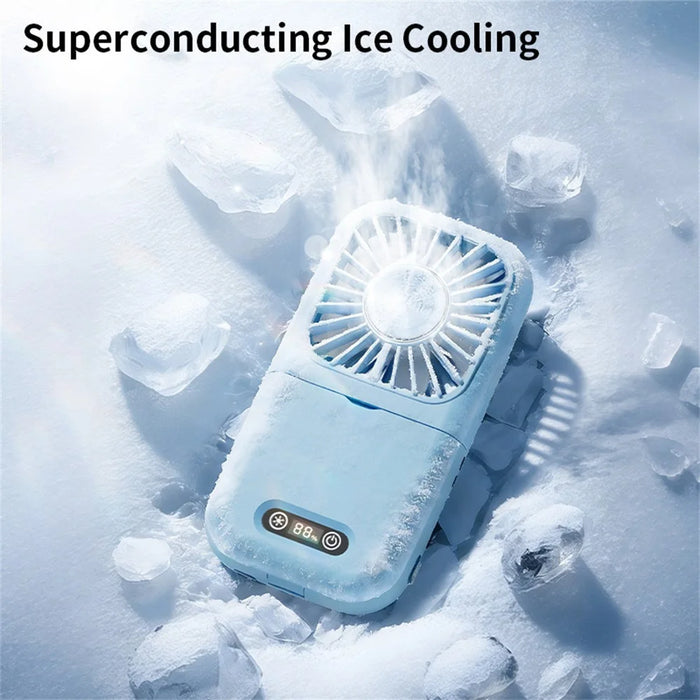 Handheld Portable Cooling Fan LED Light 100-Speed Semiconductor USB Rechargeable Mini Neck Fan with Makeup Mirror - Purple - 3