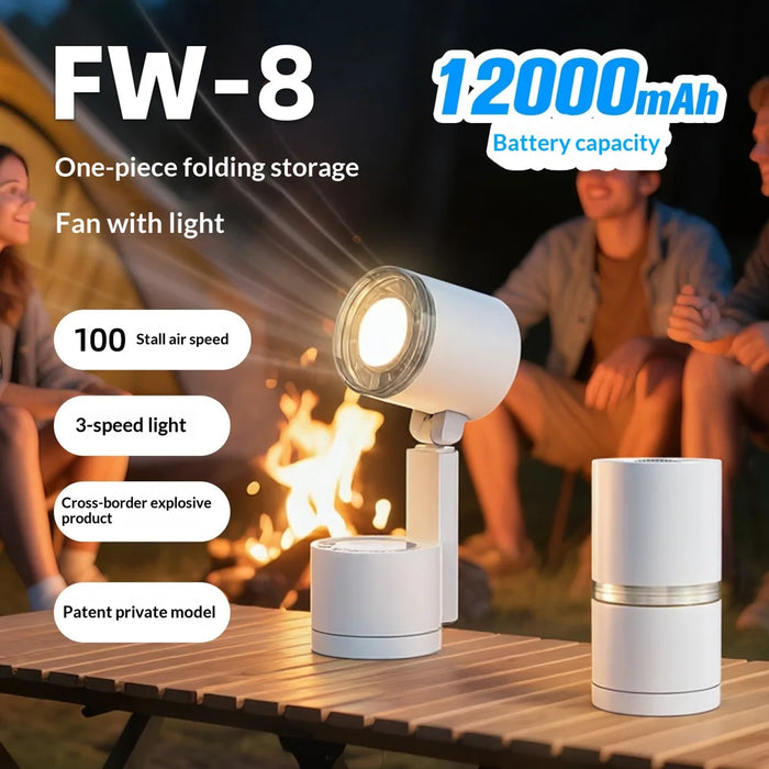 FW-8 Desktop Folding Fan with Remote 100 Speed Levels Rechargeable Cooling Fan with LED Light for Camping - White/With Remote Control - 2