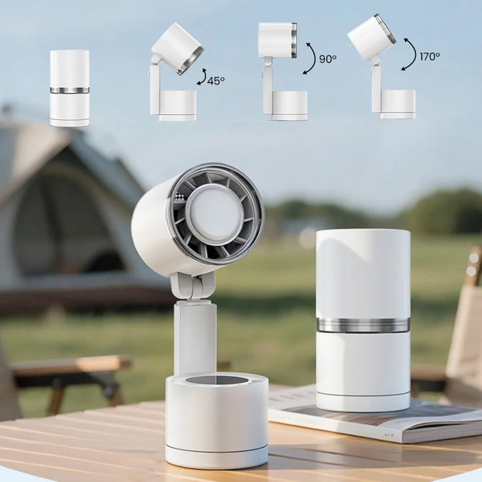 FW-8 Desktop Folding Fan with Remote 100 Speed Levels Rechargeable Cooling Fan with LED Light for Camping - White/With Remote Control - 6