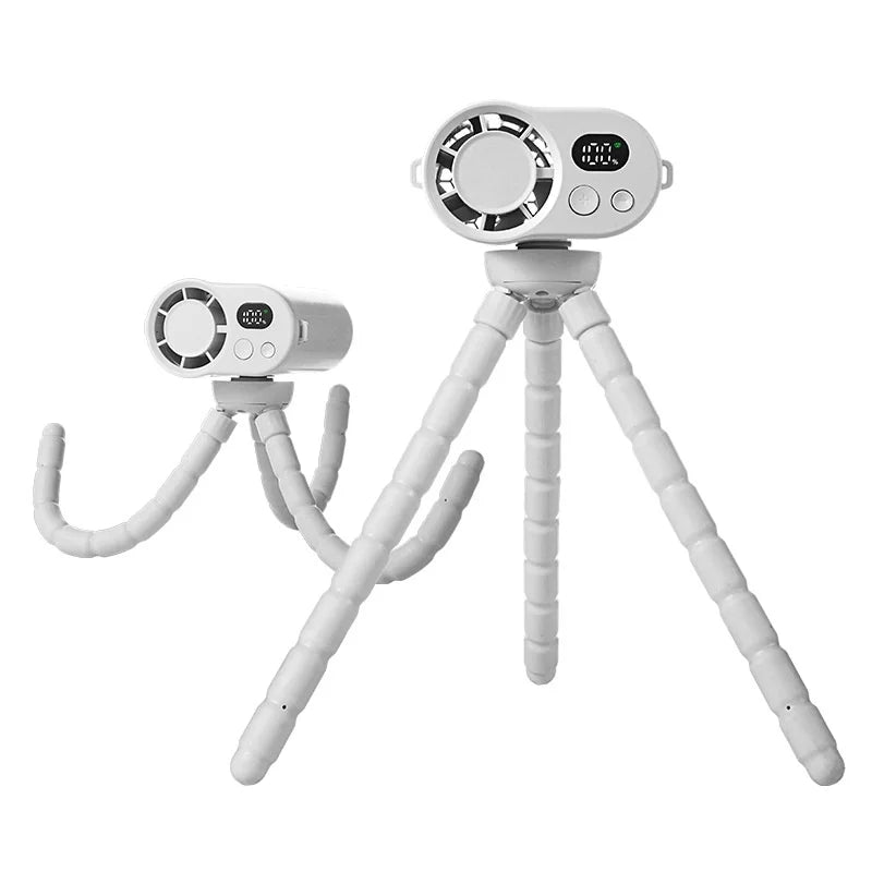 CYKE F28 Mini Handheld Fan 100-Speed Adjustable Digital Display Cooling Fan with Flexible Octopus Legs - White - 1