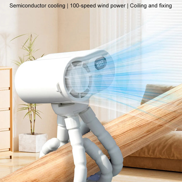CYKE F28 Mini Handheld Fan 100-Speed Adjustable Digital Display Cooling Fan with Flexible Octopus Legs - White - 6