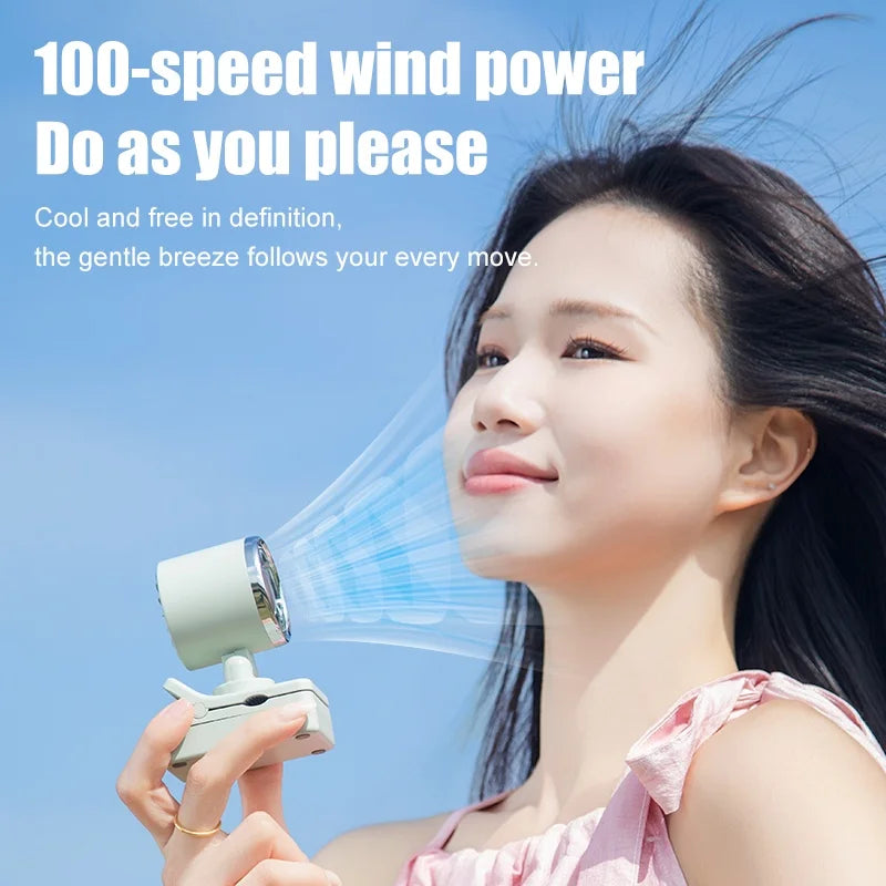 CYKE Digital Display Portable Clip Fan USB Rechargeable 100 Speed Levels Mini Desktop Fan - White - 3