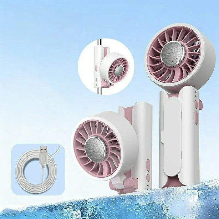 Mini Folding Fan Ice Cooling 5-Speed Handheld Portable Desktop Umbrella Clip Fan for Summer - White / Pink - 1