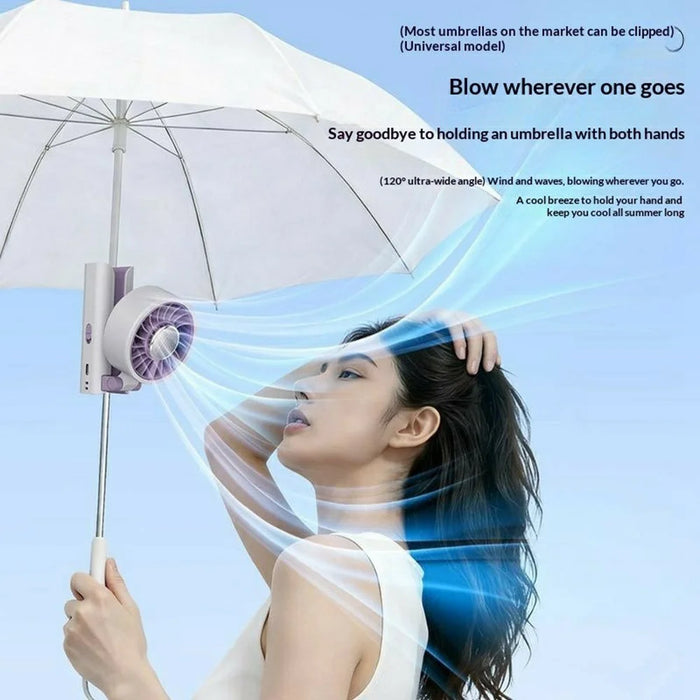 Mini Folding Fan Ice Cooling 5-Speed Handheld Portable Desktop Umbrella Clip Fan for Summer - White / Pink - 4