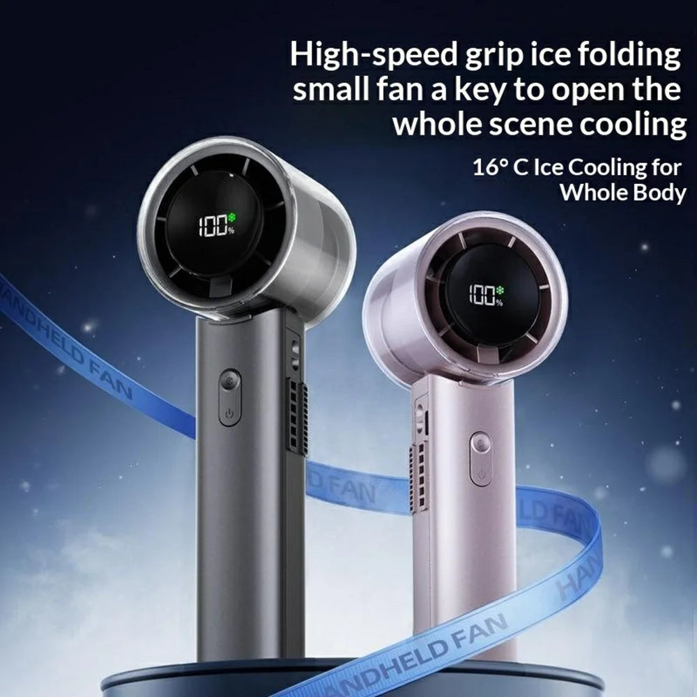 WT-F516 Handheld Fan 4500mAh 90 Degree Foldable LED Display Type-C TEC Cooling Fan for Outdoor Travel - Grey - 2