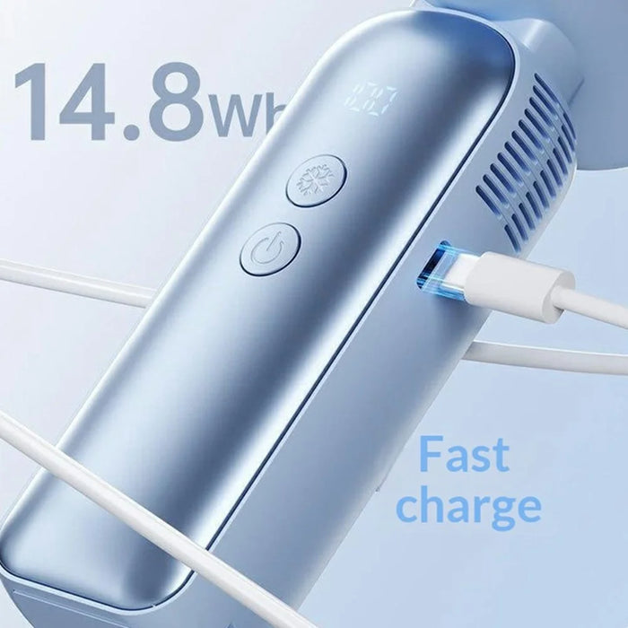 WT-F606 Handheld Fan 4000mAh Type-C Fast Charging 100-Speed Levels LED Display Ice Cooling Fan for Outdoor - Blue - 7