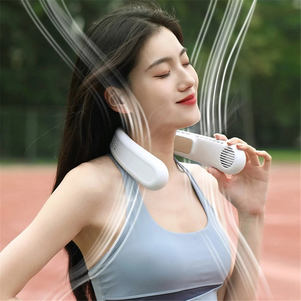 WT-F63 Lightweight Neck Fan Leafless USB Charging Summer Cooling Bladeless Neckband Fan - White - 2