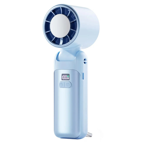 WT-F615 Handheld Foldable Cooling Fan 4000mAh Digital Display Neck Hanging Fan for Outdoor Travel - Blue - 1
