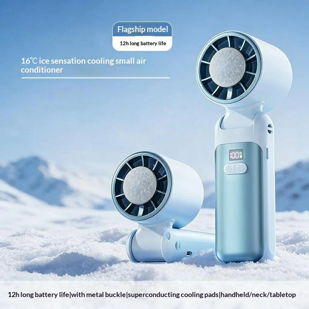 WT-F615 Handheld Foldable Cooling Fan 4000mAh Digital Display Neck Hanging Fan for Outdoor Travel - Blue - 2