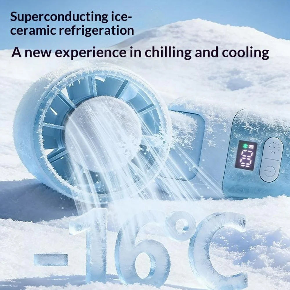 WT-F615 Handheld Foldable Cooling Fan 4000mAh Digital Display Neck Hanging Fan for Outdoor Travel - Blue - 3