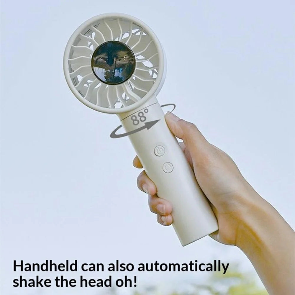 WT-F602 Handheld Oscillating Fan 100-Speed LED Display 4500mAh Rechargeable Portable Desktop Fan - White - 6