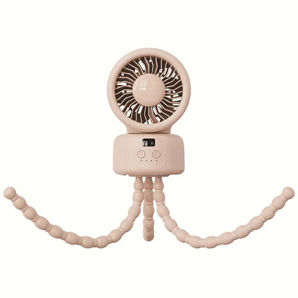 WT-F611 Stroller Octopus Fan Auto Oscillating Digital Display 9000mAh Portable Baby Fan for Camping Desk Ourdoor - Pink - 1