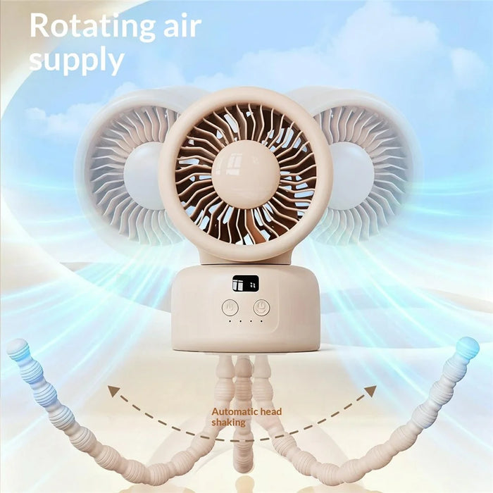 WT-F611 Stroller Octopus Fan Auto Oscillating Digital Display 9000mAh Portable Baby Fan for Camping Desk Ourdoor - Pink - 2