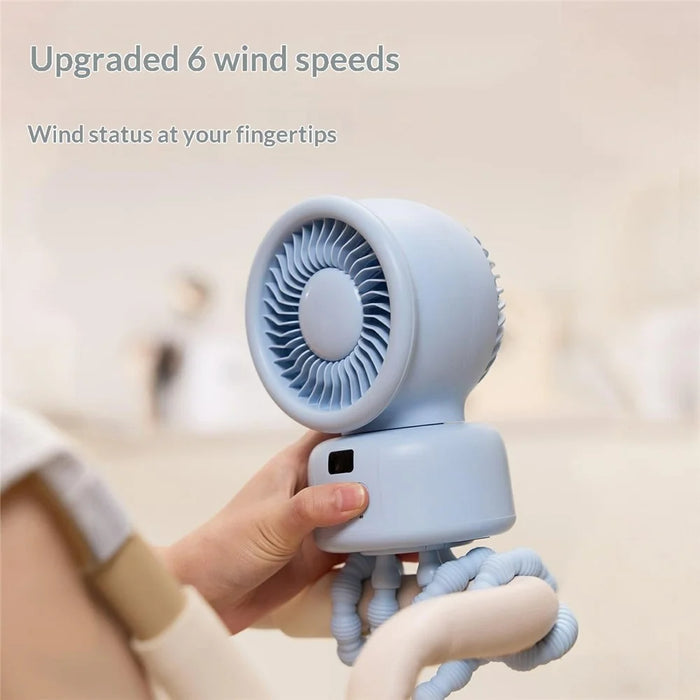 WT-F611 Stroller Octopus Fan Auto Oscillating Digital Display 9000mAh Portable Baby Fan for Camping Desk Ourdoor - Pink - 7