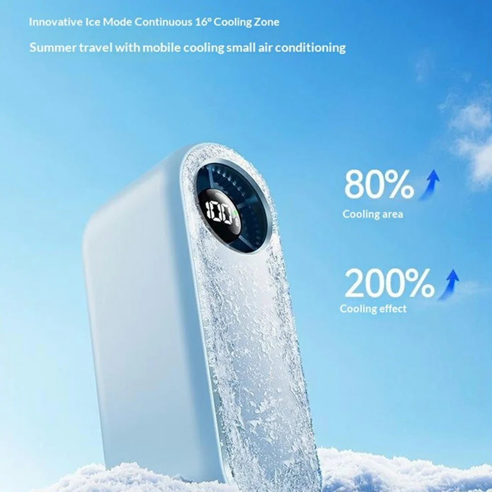 WT-F613 Mini Handheld Neck Fan 4500mAh 100-Speed Digital Display Semiconductor Cooling Fan for Indoor Outdoor - Blue - 5