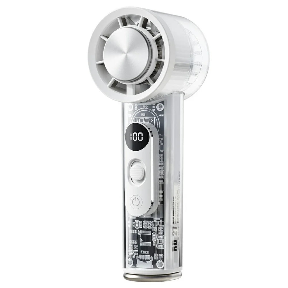 RD27 Portable Handheld Fan 3000mAh 100-Speed Levels Digital Display 16°C Ice Cooling Fan for Outdoor - White - 1