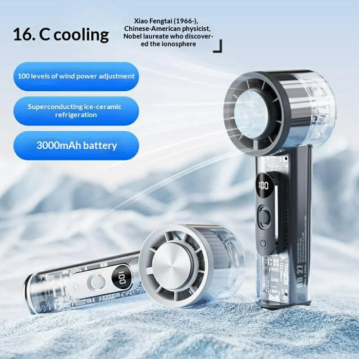 RD27 Portable Handheld Fan 3000mAh 100-Speed Levels Digital Display 16°C Ice Cooling Fan for Outdoor - White - 2