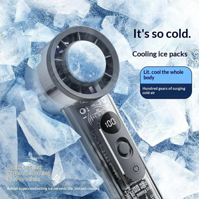 RD27 Portable Handheld Fan 3000mAh 100-Speed Levels Digital Display 16°C Ice Cooling Fan for Outdoor - White - 3