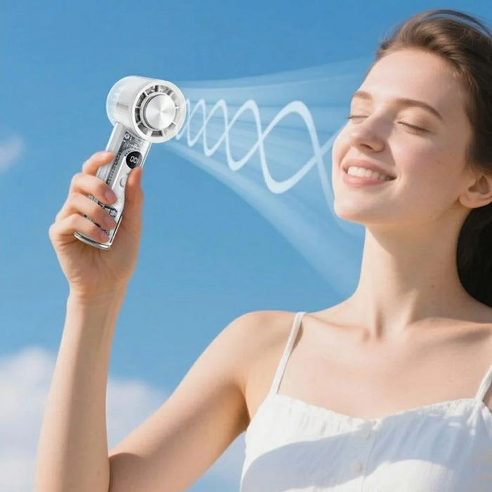 RD27 Portable Handheld Fan 3000mAh 100-Speed Levels Digital Display 16°C Ice Cooling Fan for Outdoor - White - 7