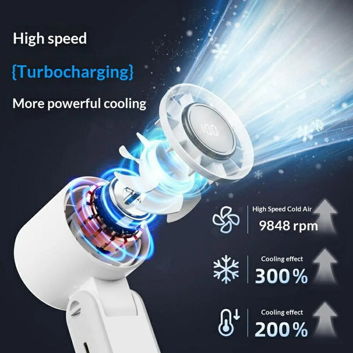 RD25 Foldable High Speed Fan 3000mAh Portable Handheld Desktop Neck Hanging Turbo Cooling Mini Fan for Office Outdoor - White - 2