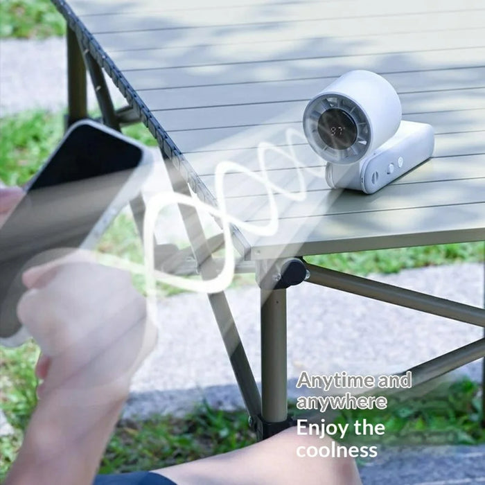 RD25 Foldable High Speed Fan 3000mAh Portable Handheld Desktop Neck Hanging Turbo Cooling Mini Fan for Office Outdoor - White - 3