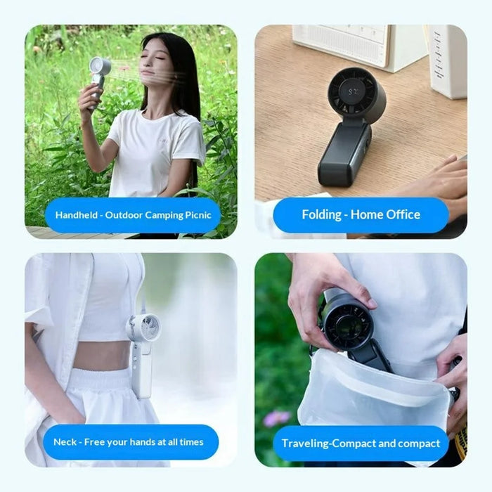 RD25 Foldable High Speed Fan 3000mAh Portable Handheld Desktop Neck Hanging Turbo Cooling Mini Fan for Office Outdoor - White - 4