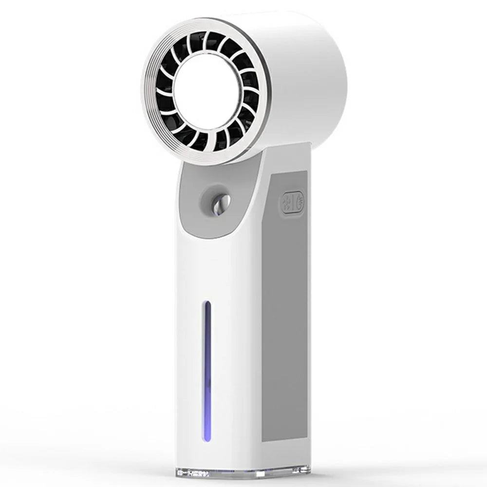 Handheld Ice Mist Fan 5-Wind Speeds 1800mAh Night Light Spray Mini Fan for Outdoor Cooling - White - 1