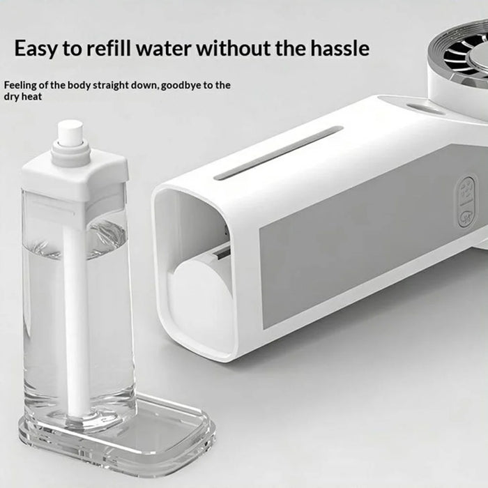 Handheld Ice Mist Fan 5-Wind Speeds 1800mAh Night Light Spray Mini Fan for Outdoor Cooling - White - 3
