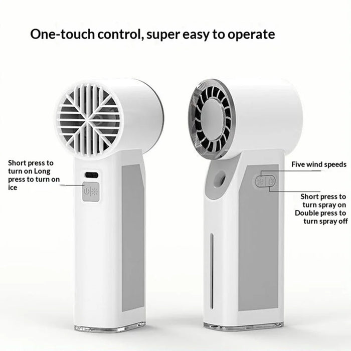 Handheld Ice Mist Fan 5-Wind Speeds 1800mAh Night Light Spray Mini Fan for Outdoor Cooling - White - 4
