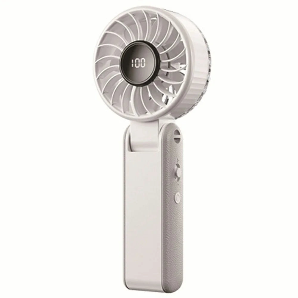 RD26 Folding Fan 100-Speed Adjustable 3000mAh Handheld Desktop Neck Hanging Mini Fan with LED Display - White - 1