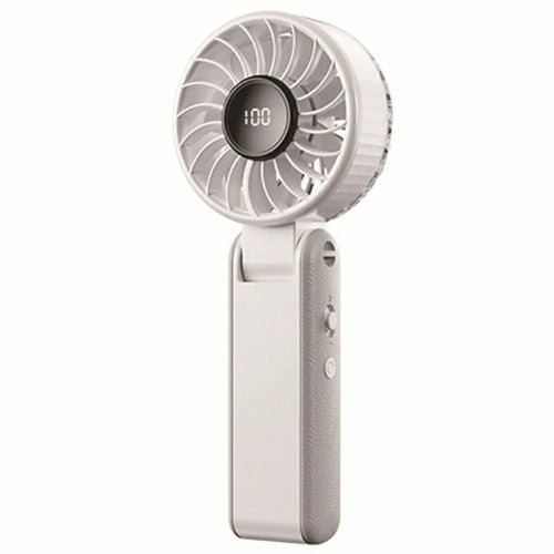 RD26 Folding Fan 100-Speed Adjustable 3000mAh Handheld Desktop Neck Hanging Mini Fan with LED Display - White - 1