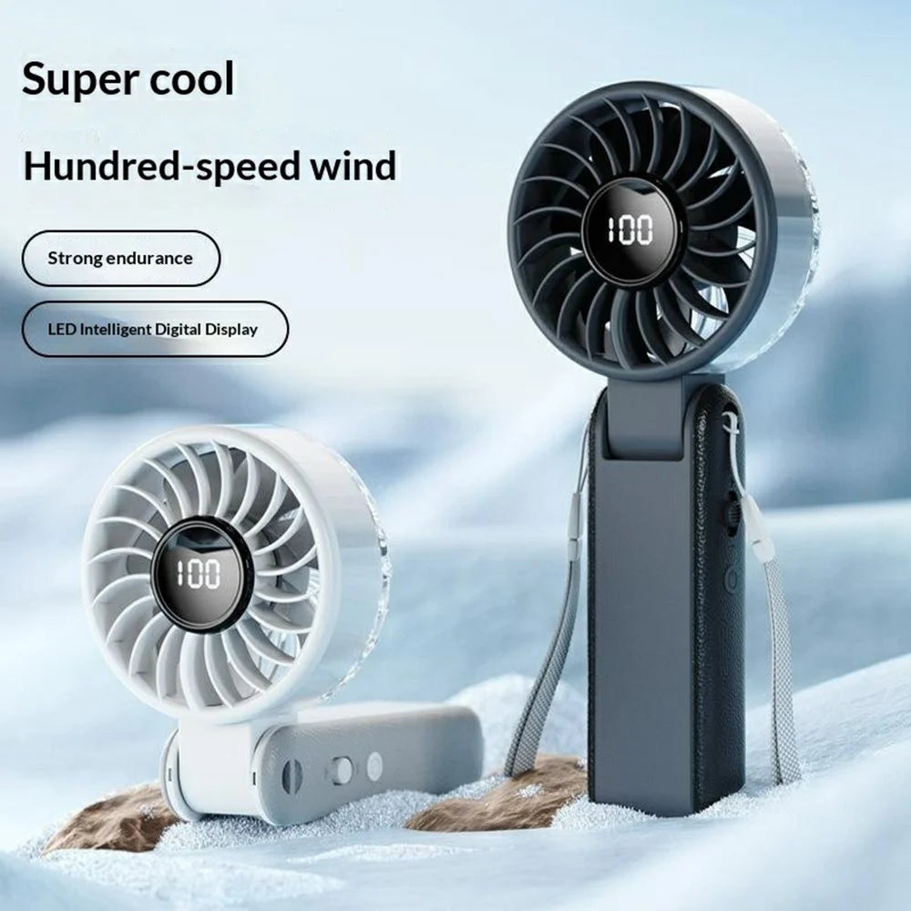 RD26 Folding Fan 100-Speed Adjustable 3000mAh Handheld Desktop Neck Hanging Mini Fan with LED Display - White - 2