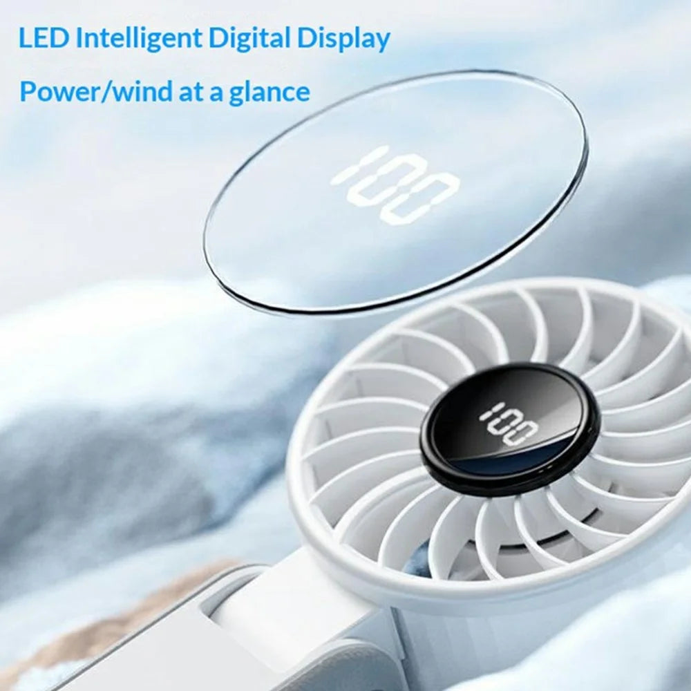 RD26 Folding Fan 100-Speed Adjustable 3000mAh Handheld Desktop Neck Hanging Mini Fan with LED Display - White - 5