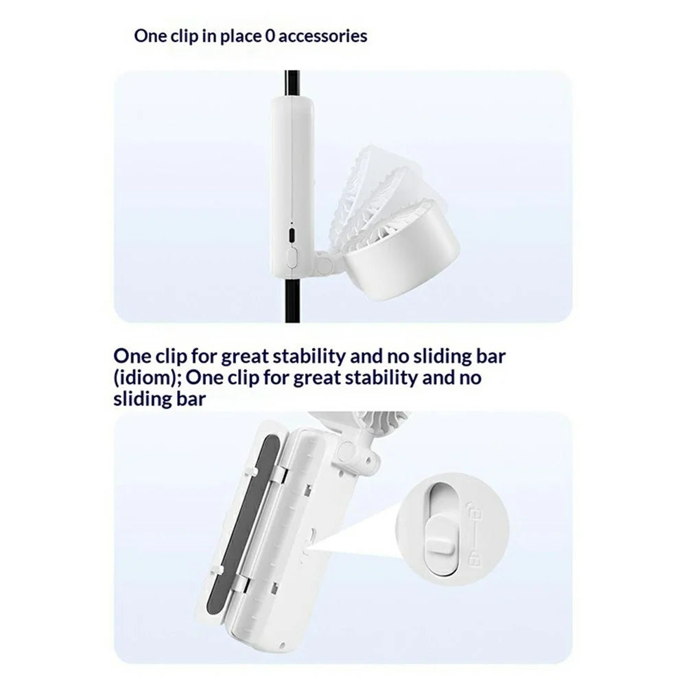 L-68 Multifunctional Handheld Foldable Clip Fan 2000mAh 6400RPM 3-Speed Portable Fan for Stroller Umbrella Desktop - White - 4