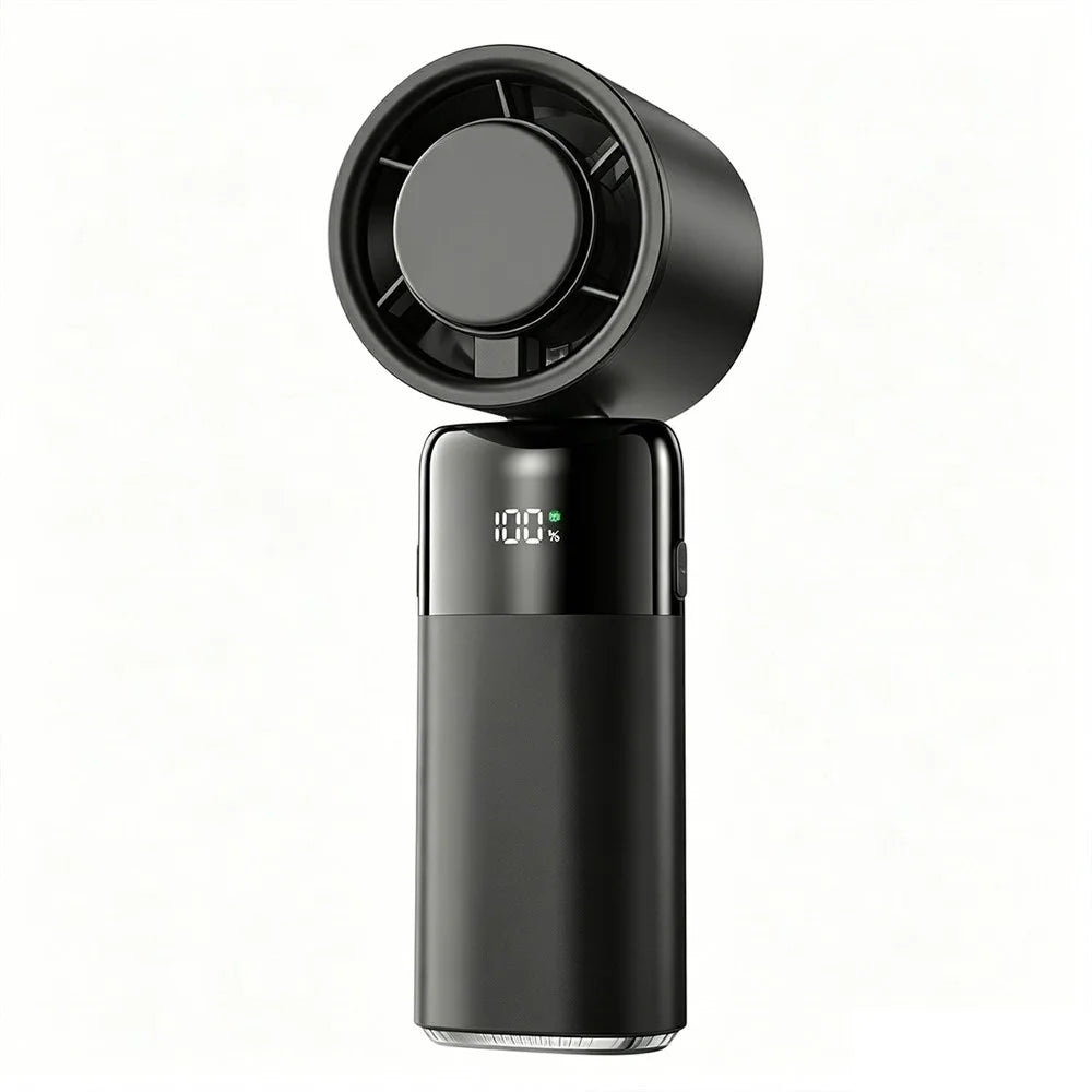 X09 Multifunctional Folding Handheld TEC Cooling Fan 3600mAh 300 Degree Rotation Neck Hanging Desktop Fan for Summer Outdoor - Black - 1