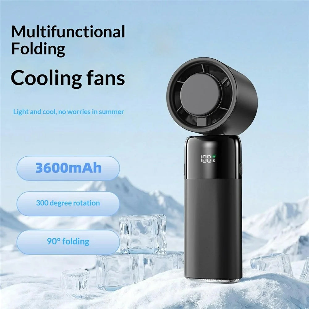 X09 Multifunctional Folding Handheld TEC Cooling Fan 3600mAh 300 Degree Rotation Neck Hanging Desktop Fan for Summer Outdoor - Black - 2