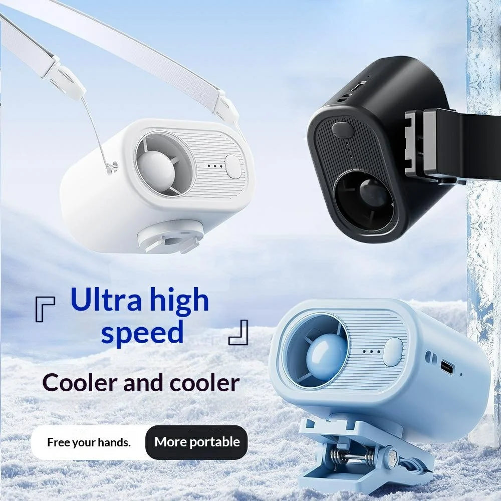 WT-F614 Mini Clip Fan 100-Speed Levels 1200mAh Battery Neck Hanging Wearable Desktop Fan for Outdoor Travel - White - 2