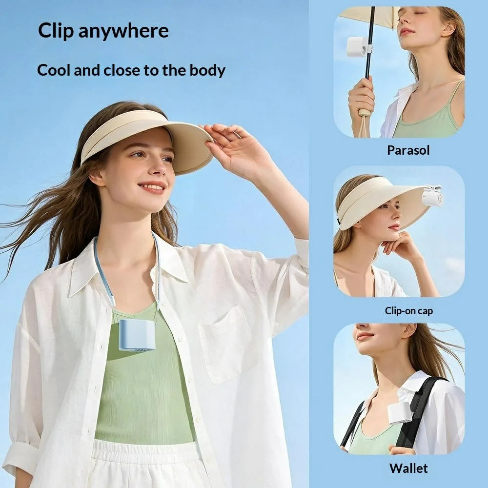 WT-F614 Mini Clip Fan 100-Speed Levels 1200mAh Battery Neck Hanging Wearable Desktop Fan for Outdoor Travel - White - 3