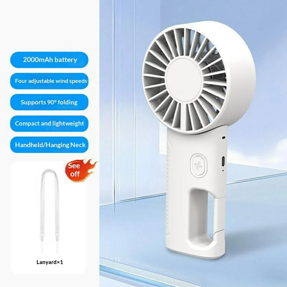 WT-JW08 Handheld Fan 2000mAh Portable Foldable USB-C Rechargeable 4-Speed Neck Hanging Fan with Lanyard for Outdoor Travel - Beige - 2