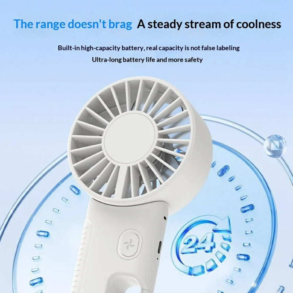 WT-JW08 Handheld Fan 2000mAh Portable Foldable USB-C Rechargeable 4-Speed Neck Hanging Fan with Lanyard for Outdoor Travel - Beige - 4
