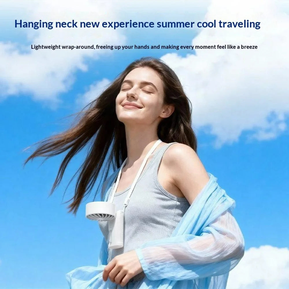 WT-JW08 Handheld Fan 2000mAh Portable Foldable USB-C Rechargeable 4-Speed Neck Hanging Fan with Lanyard for Outdoor Travel - Beige - 5