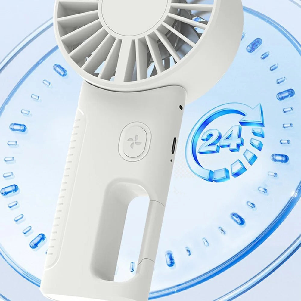 WT-JW08 Handheld Fan 2000mAh Portable Foldable USB-C Rechargeable 4-Speed Neck Hanging Fan with Lanyard for Outdoor Travel - Beige - 7